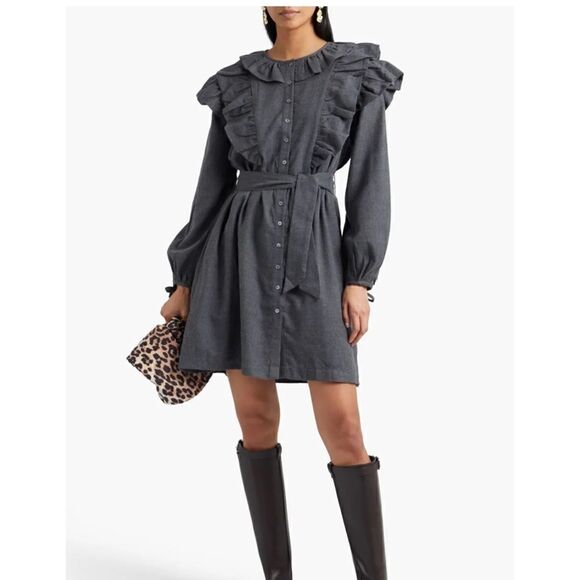 NWT Antik Batik Gray Belted Ruffle Shoulder Shirt Dress| Size M - Picture 1 of 12